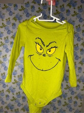 Long Sleeve Baby One-Piece with Playful Grin Graphic - Yellow-Green